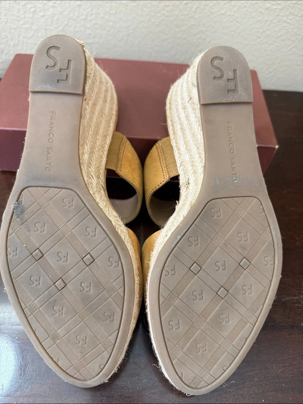 Franco Sarto Cognac Tan Suede Espadrille Mules